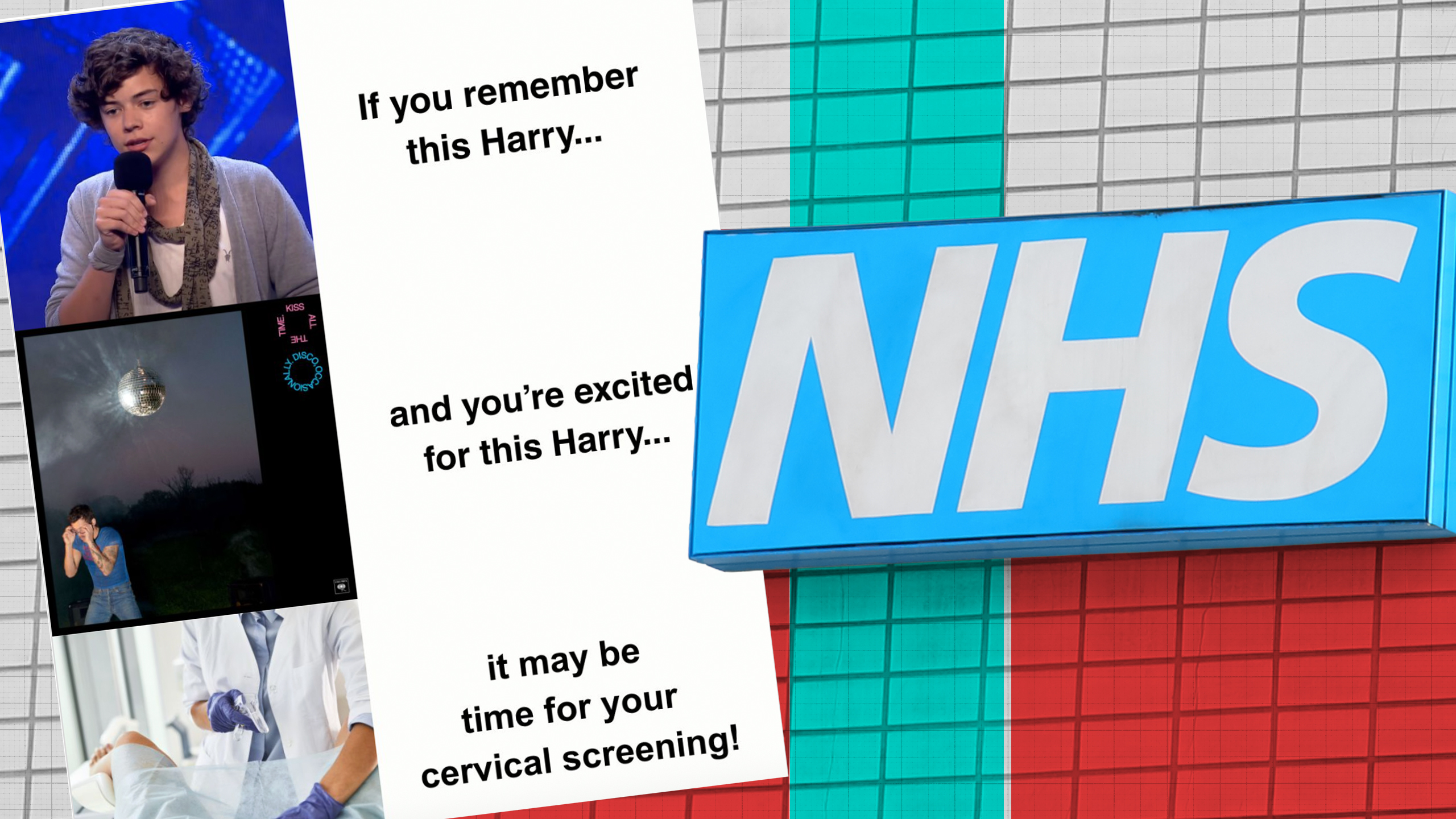 Harry Styles meme and NHS logo