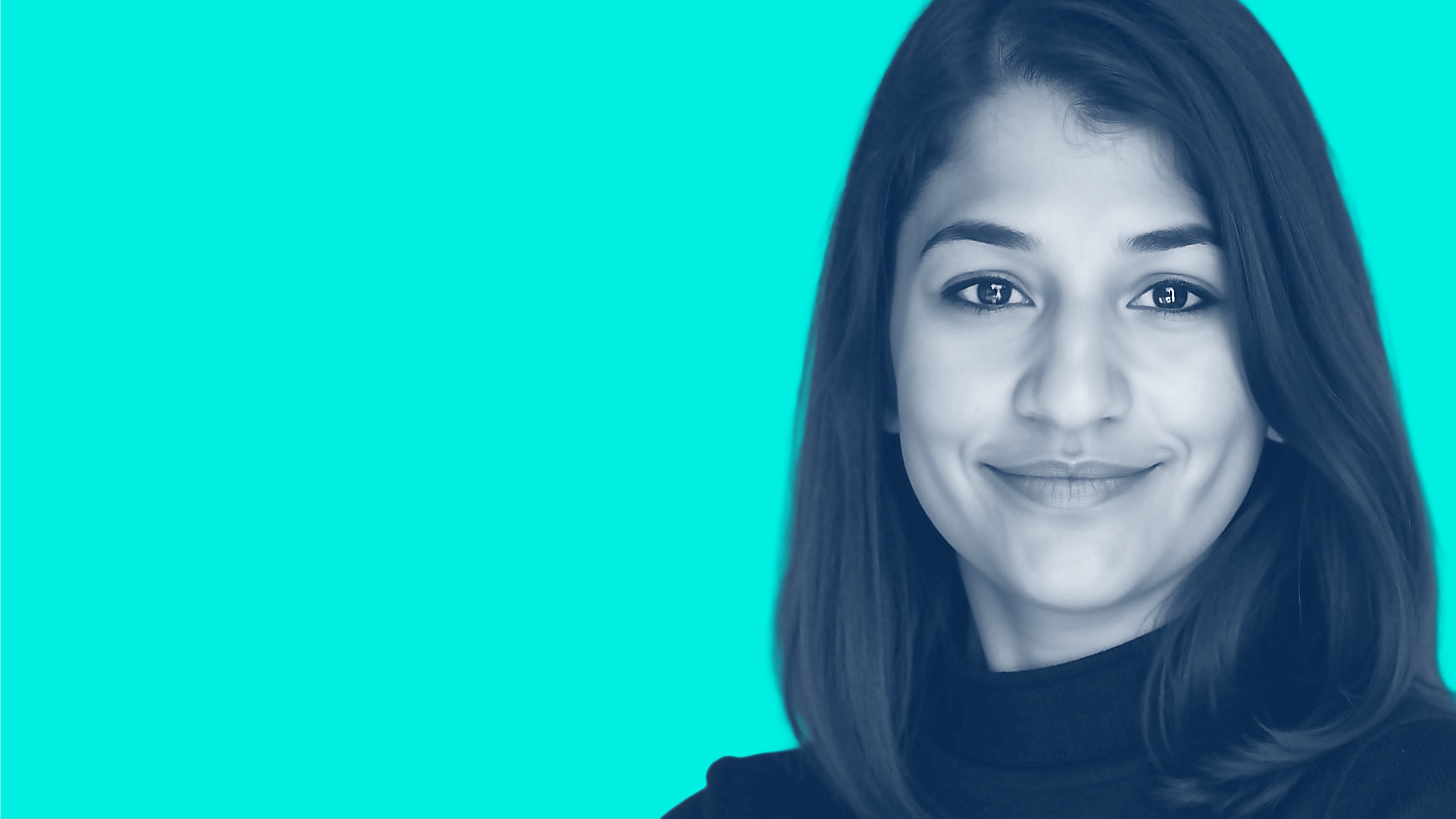 Image of Sheena Shah on light blue background next to opinion text