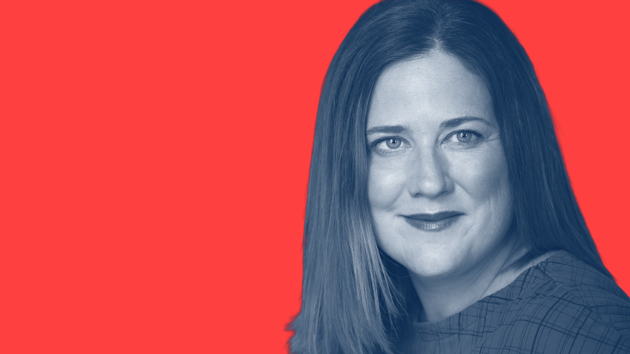 Photo of Sharon O'Dea on a red background with opinion 