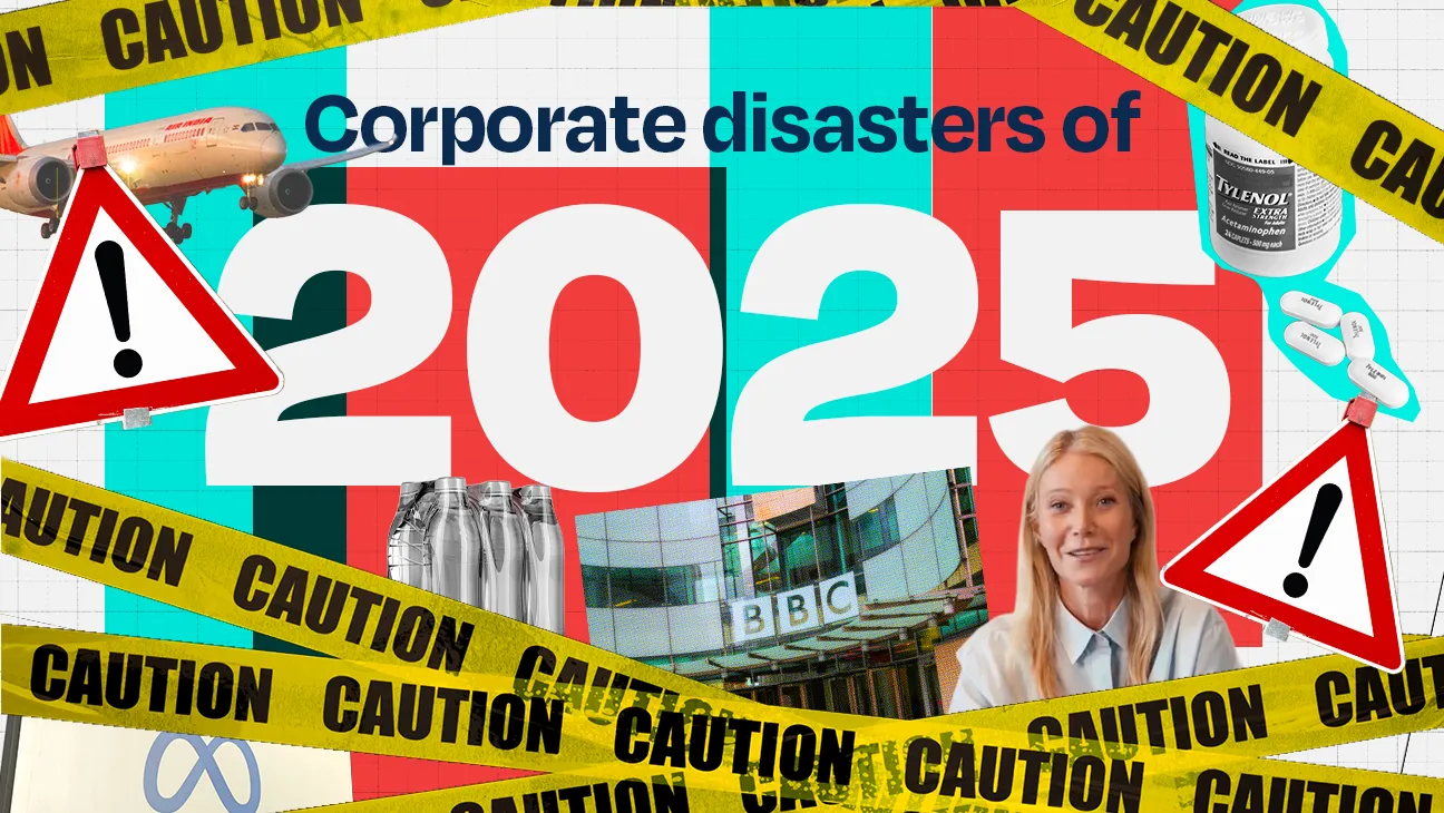 Composite image with Gwyneth Paltrow, aeroplane, BBC HQ, Tylenol bottles and pills, Meta logo and bottles of water